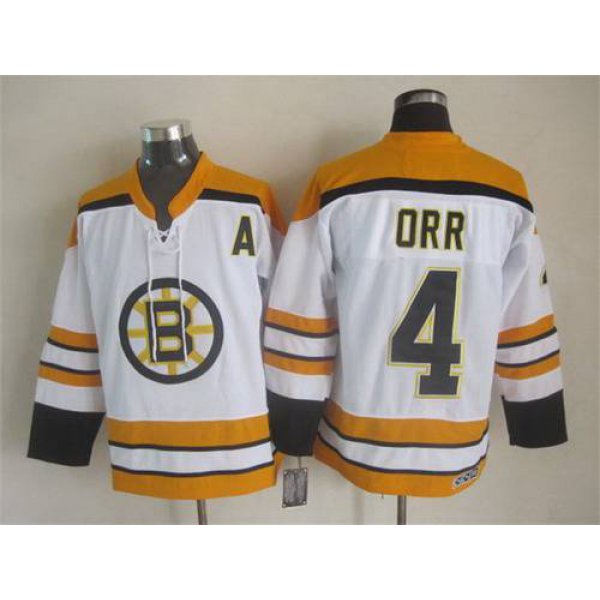 Men's Boston Bruins #4 Bobby Orr 2007-08 White CCM Vintage Throwback Jersey
