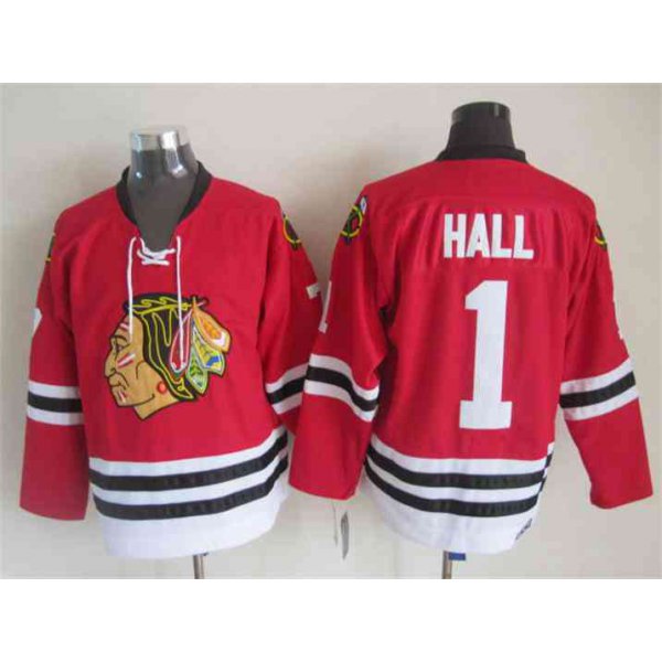 Men's Chicago Blackhawks #1 Glenn Hall 1957-58 Red Vintage Jersey
