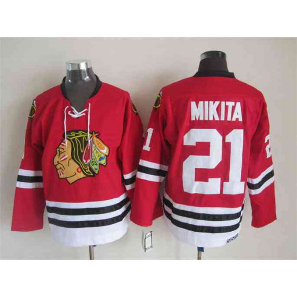 Men's Chicago Blackhawks #21 Stan Mikita 1957-58 Red CCM Vintage Throwback Jersey