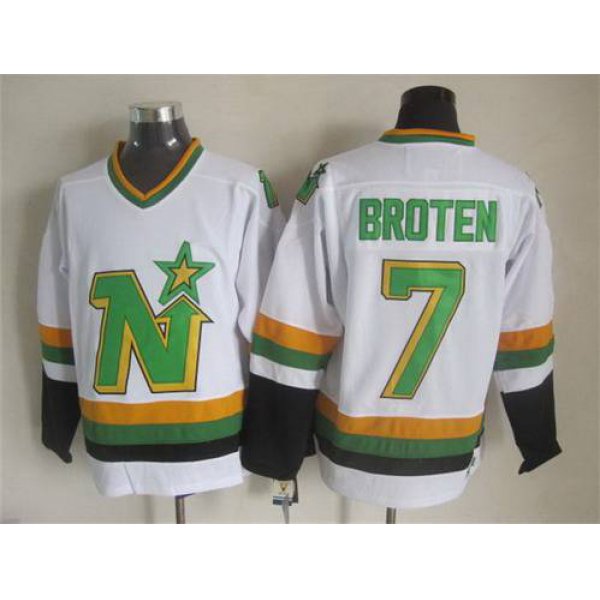 Men's Minnesota North Stars #7 Neal Broten 1988-89 White CCM Vintage Throwback Jersey