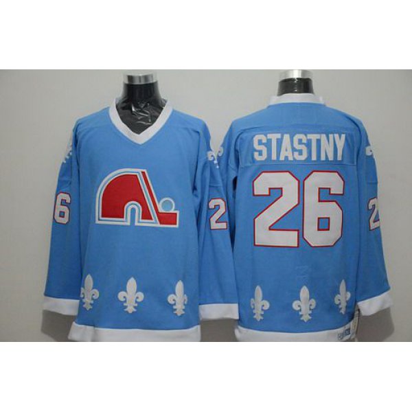 Men's Quebec Nordiques #26 Peter Stastny Light Blue CCM Vintage Throwback Jersey