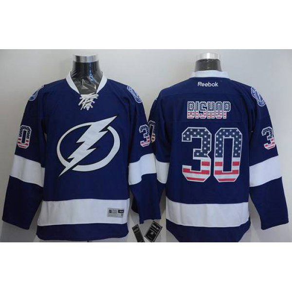 Men's Tampa Bay Lightning #30 Ben Bishop USA Flag Fashion Blue Jersey