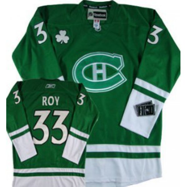 Montreal Canadiens #33 Patrick Roy St. Patrick's Day Green Jersey