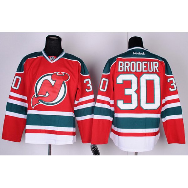 New Jersey Devils #30 Martin Brodeur Red With Green Jersey