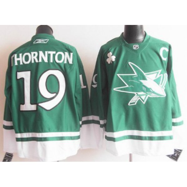 San Jose Sharks #19 Joe Thornton St. Patrick's Day Green Jersey