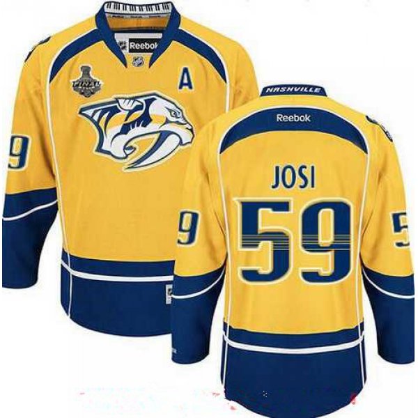 Men's Nashville Predators #59 Roman Josi Yellow 2017 Stanley Cup Finals A Patch Stitched NHL Reebok Hockey Jersey