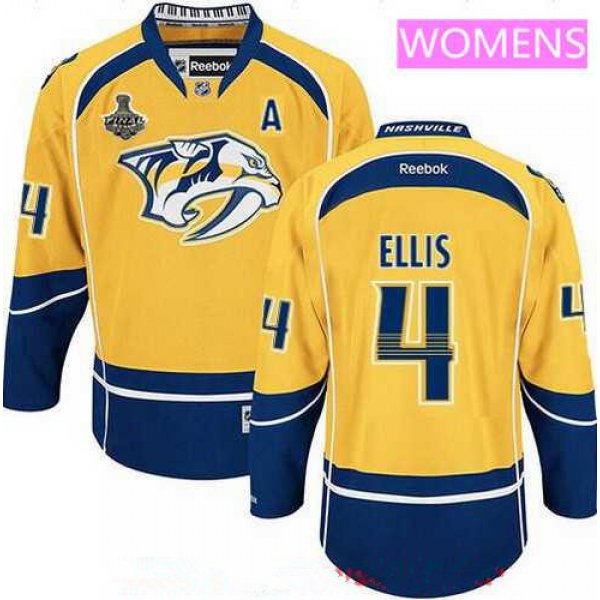 Women's Nashville Predators #4 Ryan Ellis Yellow 2017 Stanley Cup Finals A Patch Stitched NHL Reebok Hockey Jersey