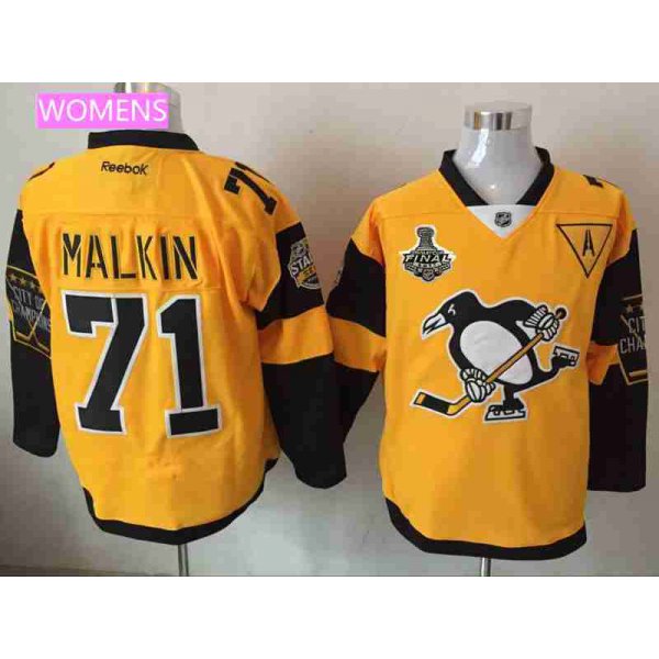 Women's Pittsburgh Penguins #71 Evgeni Malkin Yellow Stadium Series 2017 Stanley Cup Finals Patch Stitched NHL Reebok Hockey Jersey