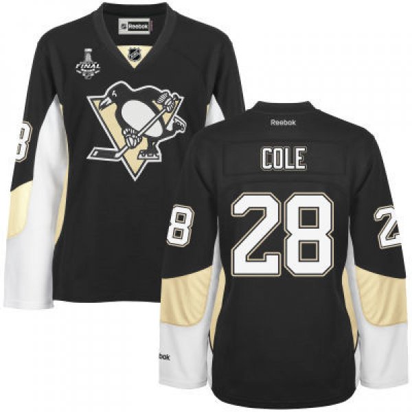 Women's Pittsburgh Penguins #28 Ian Cole Black Team Color 2017 Stanley Cup NHL Finals Patch Jersey