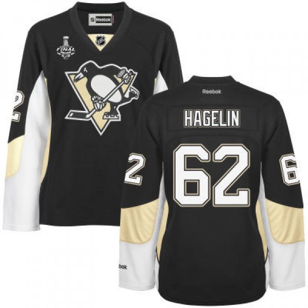 Women's Pittsburgh Penguins #62 Carl Hagelin Black Team Color 2017 Stanley Cup NHL Finals Patch Jersey