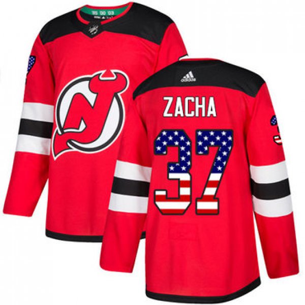 Adidas Devils #37 Pavel Zacha Red Home Authentic USA Flag Stitched NHL Jersey