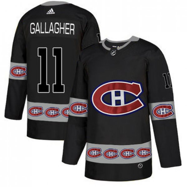 Men's Montreal Canadiens #11 Brendan Gallagher Black Team Logos Fashion Adidas Jersey