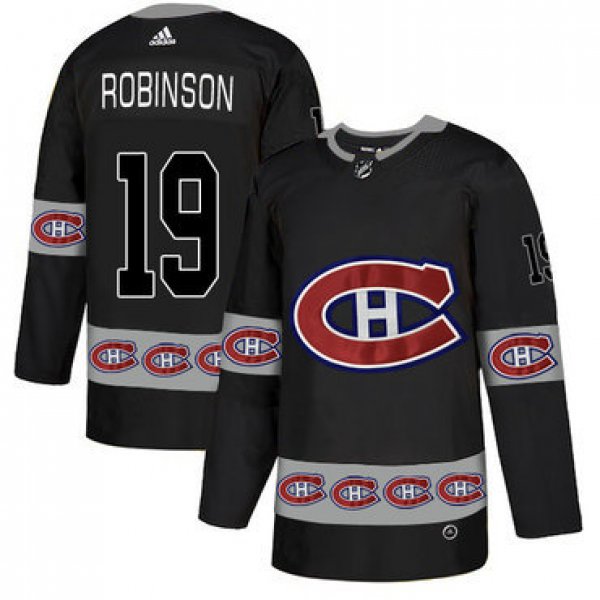 Men's Montreal Canadiens #19 Larry Robinson Black Team Logos Fashion Adidas Jersey