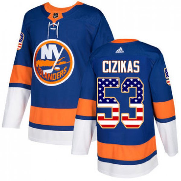 Adidas Islanders #53 Casey Cizikas Royal Blue Home Authentic USA Flag Stitched NHL Jersey