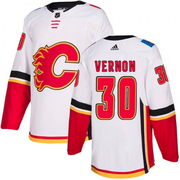 Men's Adidas Calgary Flames #30 Mike Vernon White Away Authentic NHL Jersey