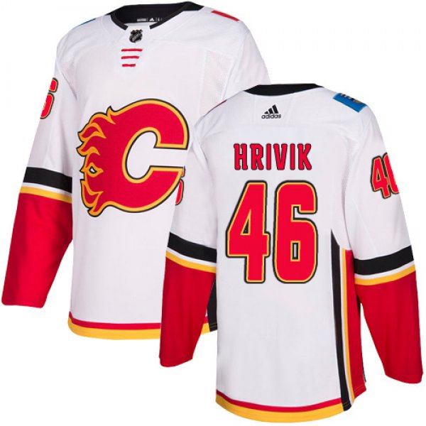 Men's Adidas Calgary Flames #46 Marek Hrivik White Away Authentic NHL Jersey