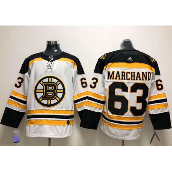 Adidas Boston Bruins #63 Brad Marchand White Road Authentic Stitched NHL Jersey