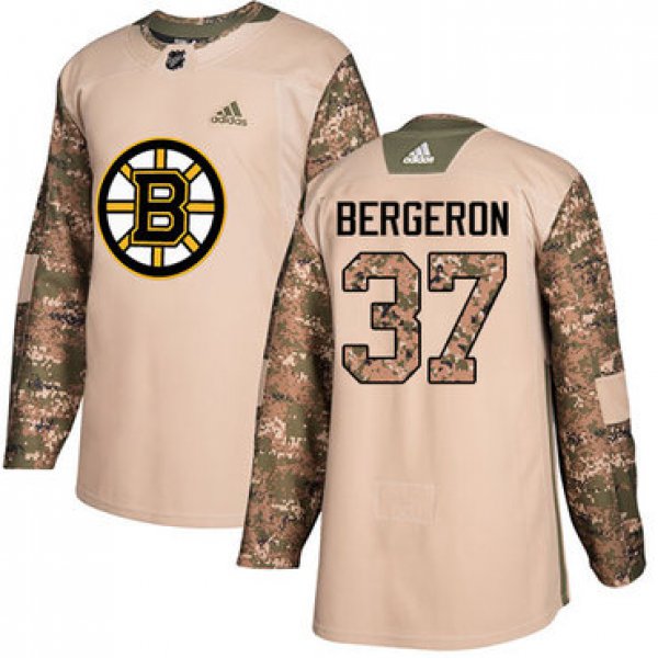 Adidas Bruins #37 Patrice Bergeron Camo Authentic 2017 Veterans Day Stitched NHL Jersey