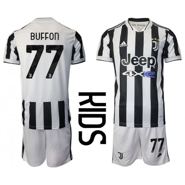 Youth 2021-2022 Club Juventus home white 77 Adidas Soccer Jersey