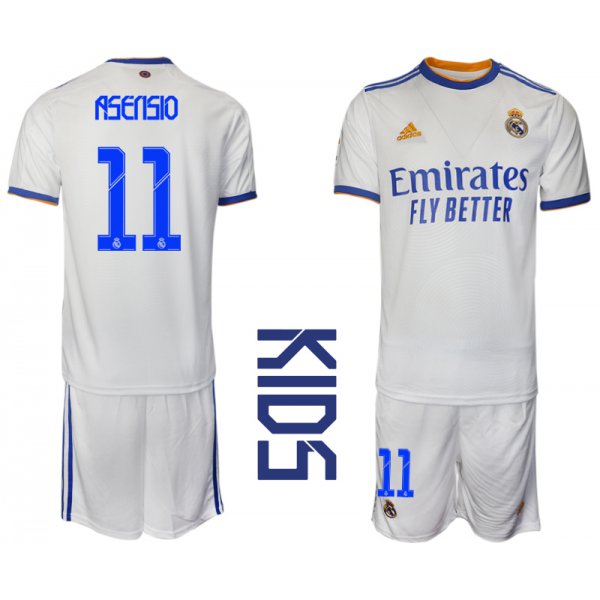 Youth 2021-2022 Club Real Madrid home white 11 Soccer Jerseys