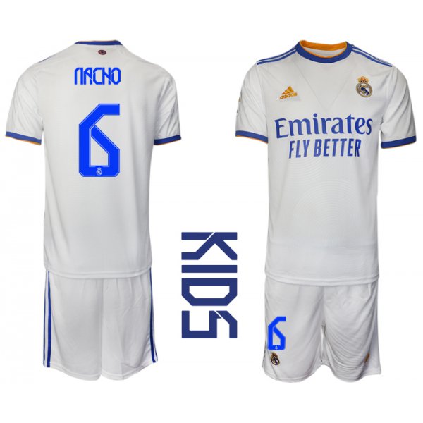 Youth 2021-2022 Club Real Madrid home white 6 Soccer Jerseys