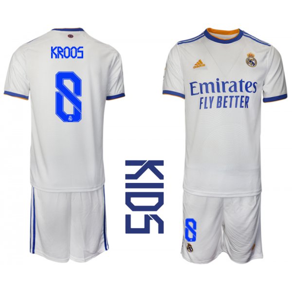 Youth 2021-2022 Club Real Madrid home white 8 Soccer Jerseys