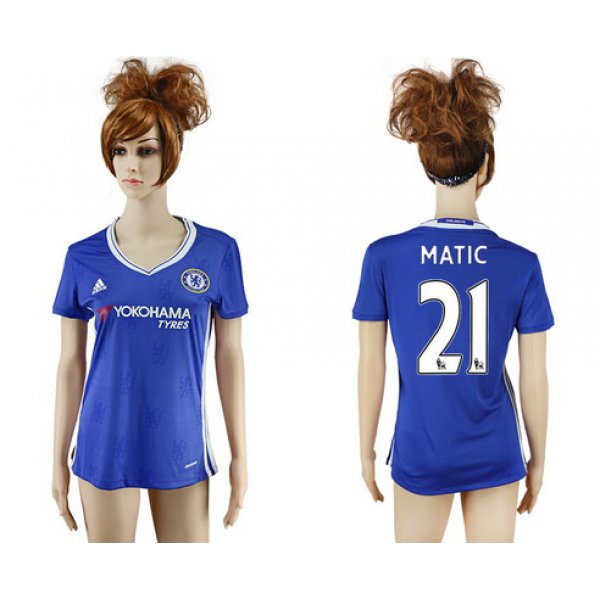 2016-17 Chelsea #21 MATIC Home Soccer Women's Blue AAA+ Shirt