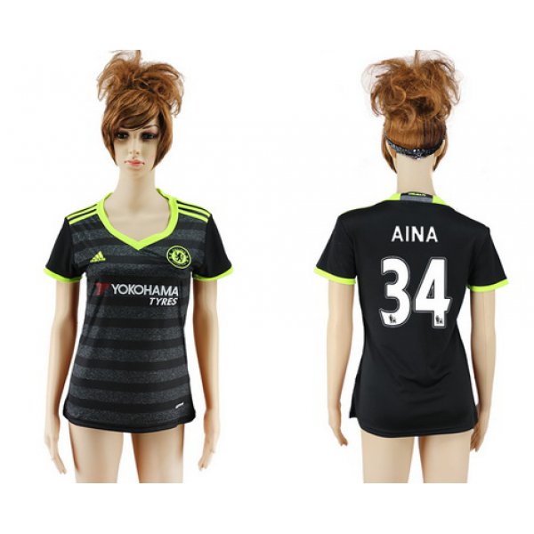 2016-17 Chelsea #34 AINA Away Soccer Women's Black AAA+ Shirt