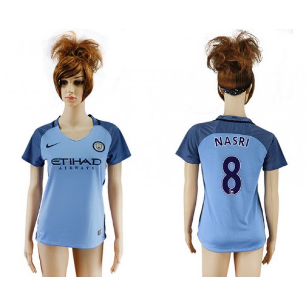 2016-17 Manchester City #8 NASRI Away Soccer Women's Blue AAA+ Shirt