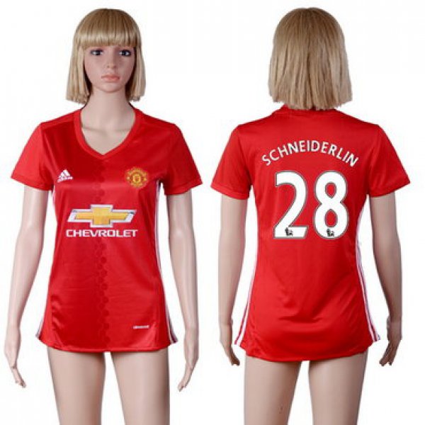 2016-17 Manchester United #28 SCHNEIDERLIN Home Soccer Women's Red AAA+ Shirt