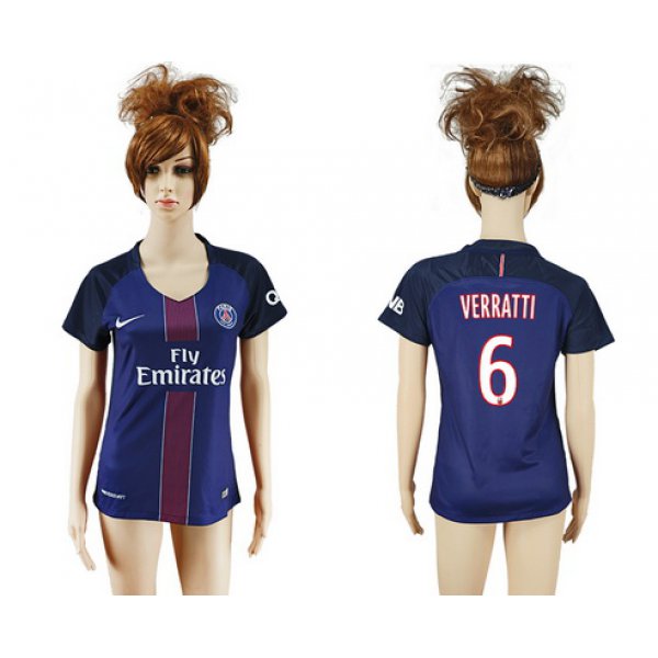 2016-17 Paris Saint-Germain #6 VERRATTI Home Soccer Women's Navy Blue AAA+ Shirt
