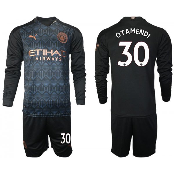 Men 2020-2021 club Manchester city home long sleeve 30 black Soccer Jerseys