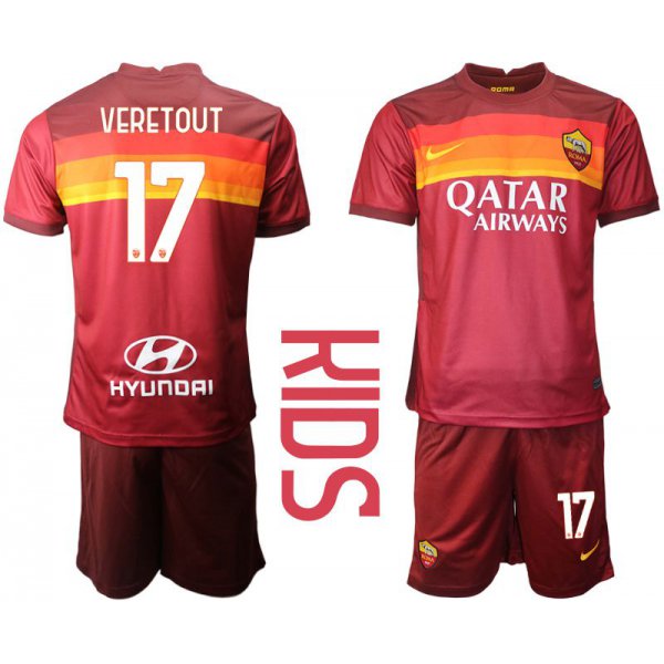 Youth 2020-2021 club AS Roma home 17 red Soccer Jerseys