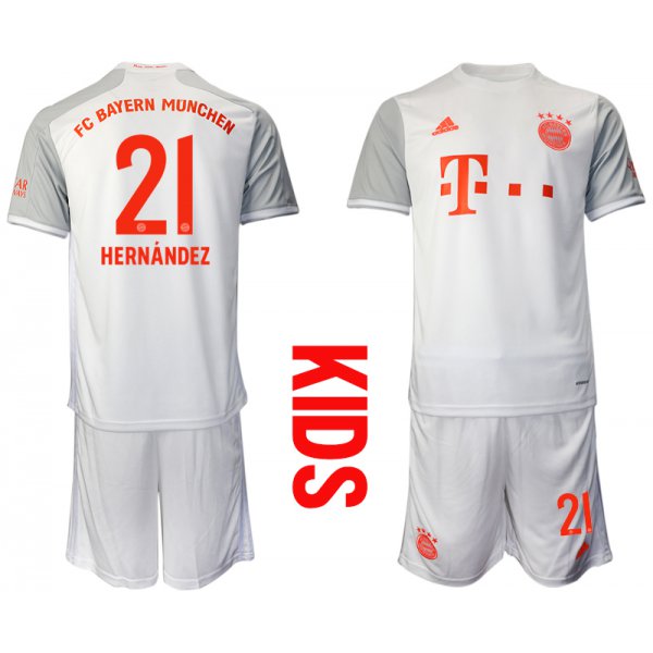 Youth 2020-2021 club Bayern Munich away white 21 Soccer Jerseys