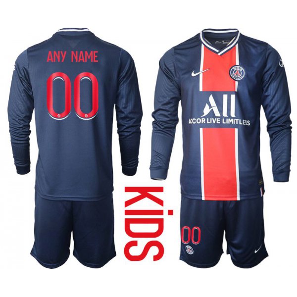 Youth 2020-2021 club Paris St German home long sleeve customized blue Soccer Jerseys