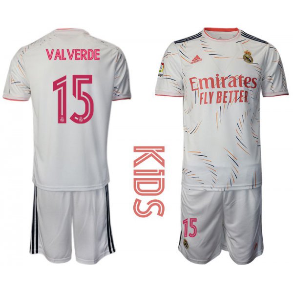 Youth 2021-2022 Club Real Madrid home white 15 Adidas Soccer Jersey