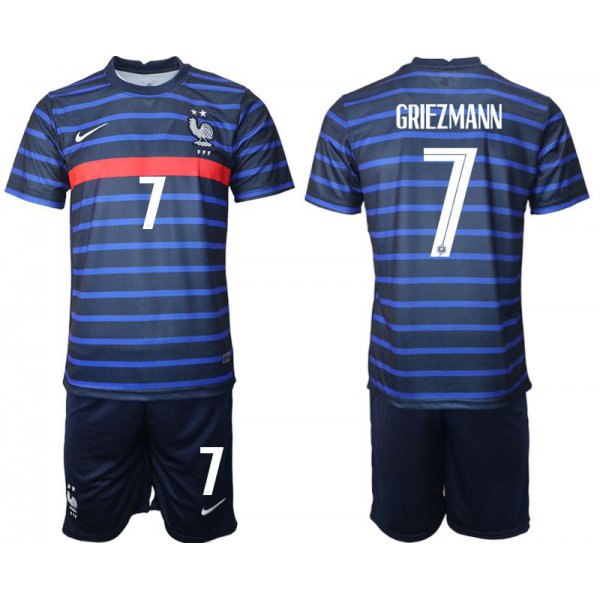 Men 2020-2021 European Cup France home blue 7 Soccer Jersey