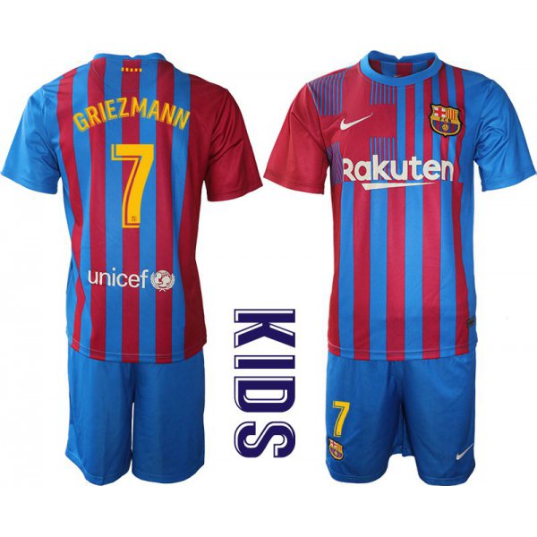 Youth 2021-2022 Club Barcelona home blue 7 Nike Soccer Jersey