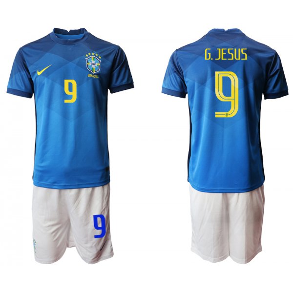 Men 2020-2021 Season National team Brazil away blue 9 Soccer Jersey1