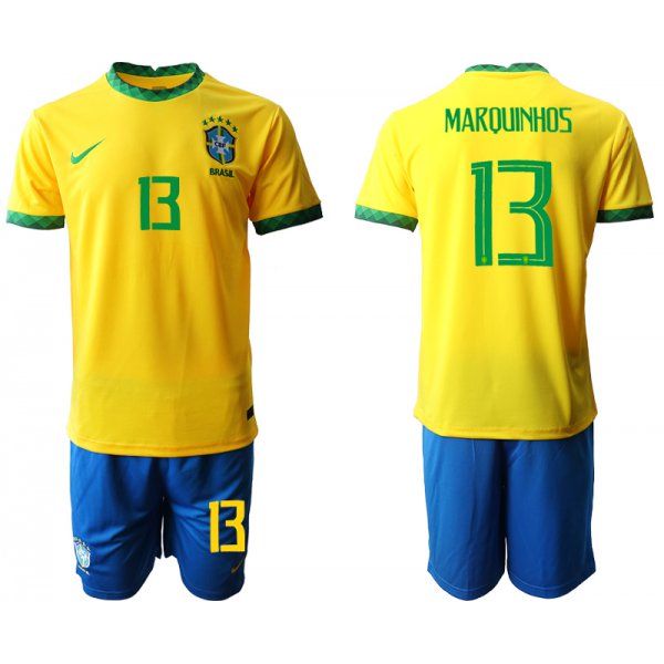 Men 2020-2021 Season National team Brazil home yellow 13 Soccer Jersey