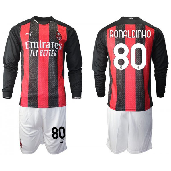 Men 2020-2021 club AC milan home long sleeve 80 red Soccer Jerseys