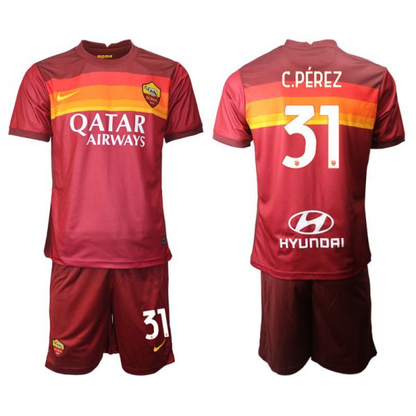 Men 2020-2021 club AS Roma home 31 red Soccer Jerseys