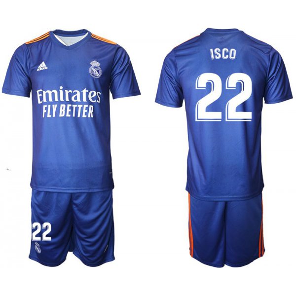 Men 2021-2022 Club Real Madrid away blue 22 Adidas Soccer Jersey
