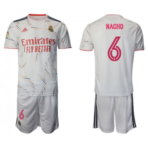 Men 2021-2022 Club Real Madrid home white 6 Adidas Soccer Jersey