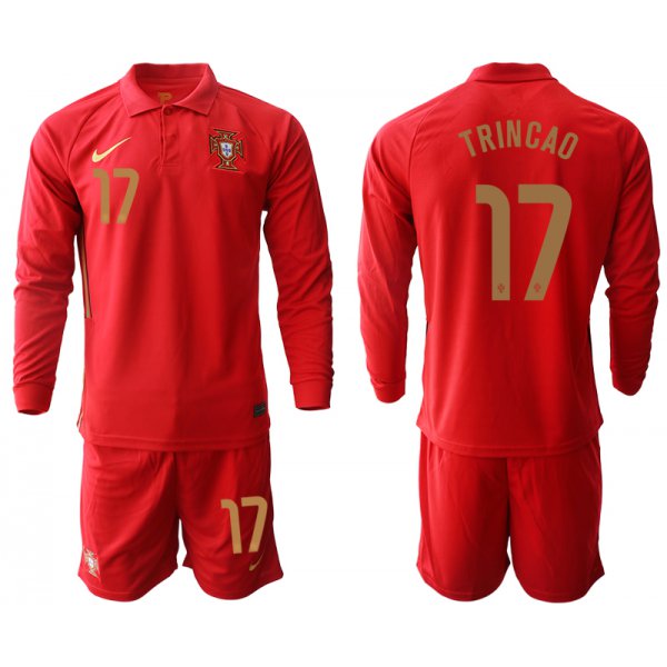 Men 2021 European Cup Portugal home red Long sleeve 17 Soccer Jersey