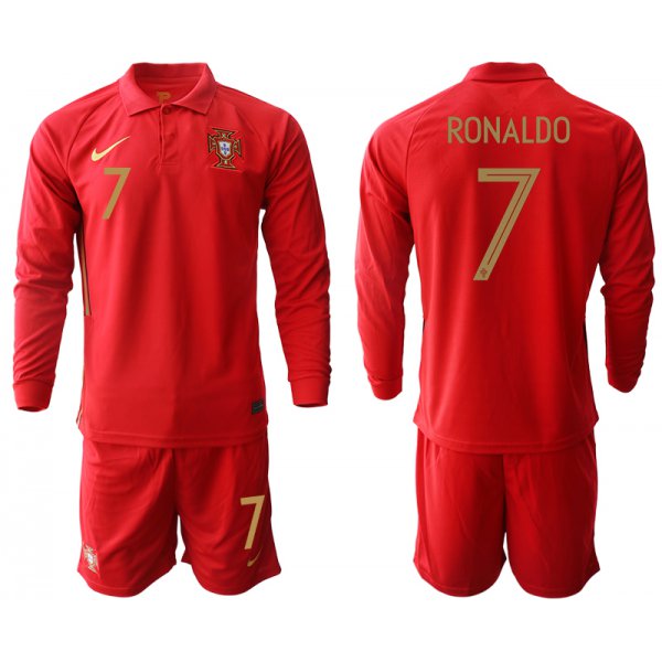 Men 2021 European Cup Portugal home red Long sleeve 7 Soccer Jersey2