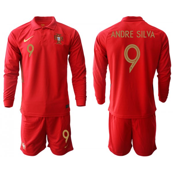 Men 2021 European Cup Portugal home red Long sleeve 9 Soccer Jersey