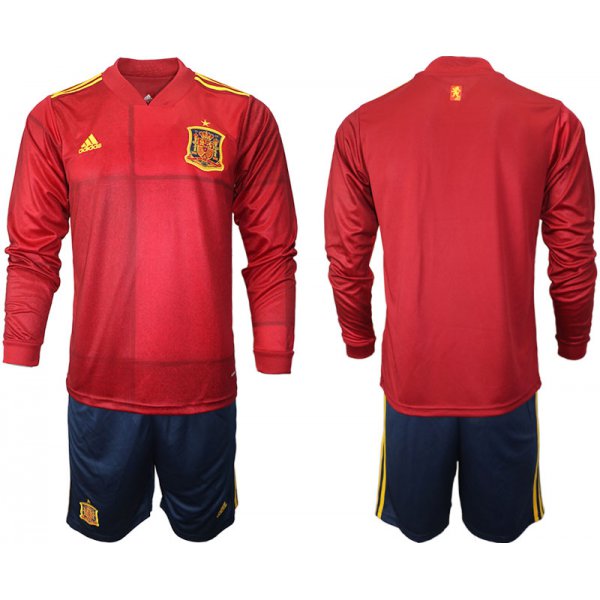 Men 2021 European Cup Spain home Long sleeve. soccer jerseys