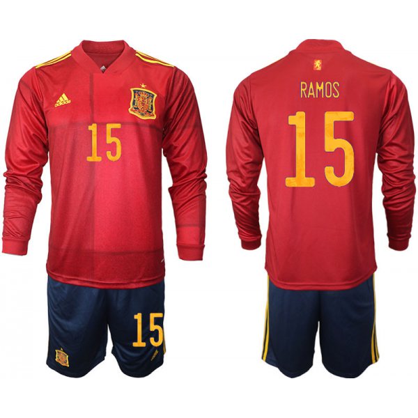 Men 2021 European Cup Spain home Long sleeve 15 soccer jerseys