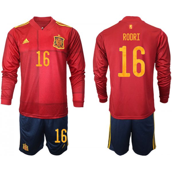 Men 2021 European Cup Spain home Long sleeve 16 soccer jerseys